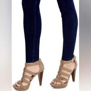 Y2K GUESS Gladiator Platform Heels Gold Detail Womens 8.5